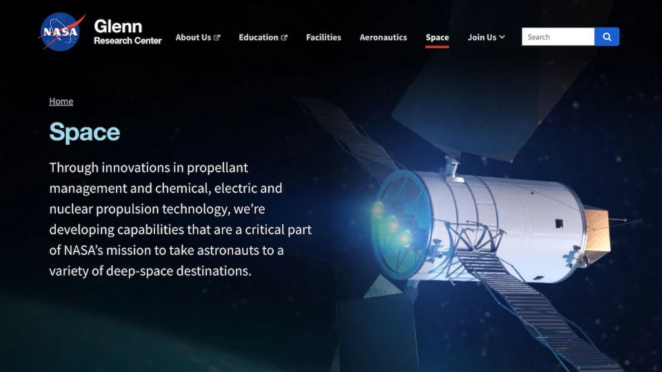 Preview image of NASA Glenn Research Center home page