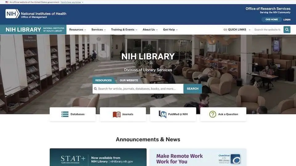 Preview image of National Institutes of Health Library home page