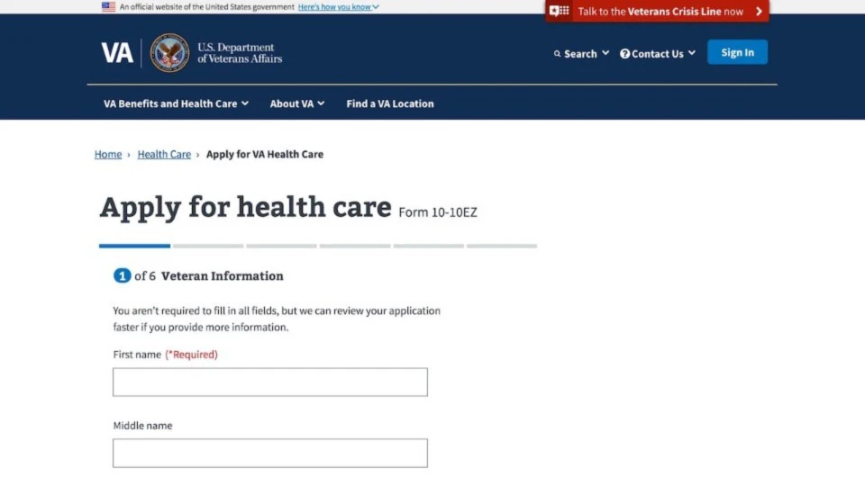 Preview image of Veterans affairs home page